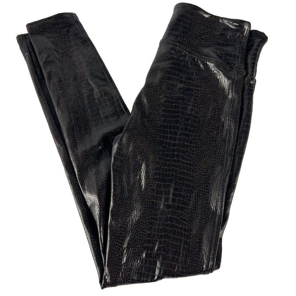 Spanx by Sara Blakely Women’s Brown Faux Scales Print Leather Leggings Sz Medium
